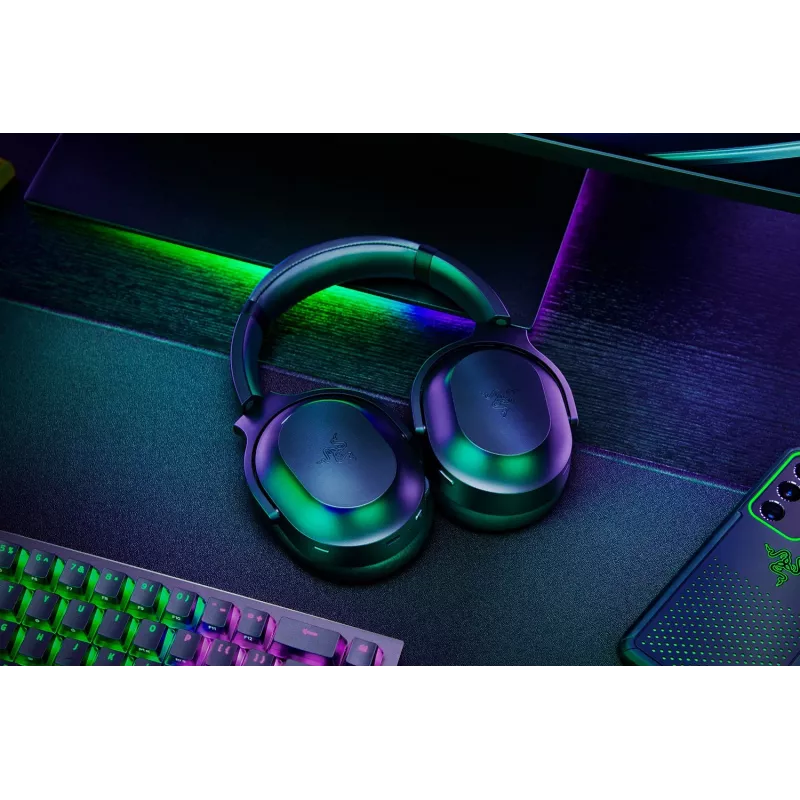 Razer Barracuda Pro austiņas ar vadu un bezvadu, galvas saite, spēlēm, USB Type-C, Bluetooth, melnas