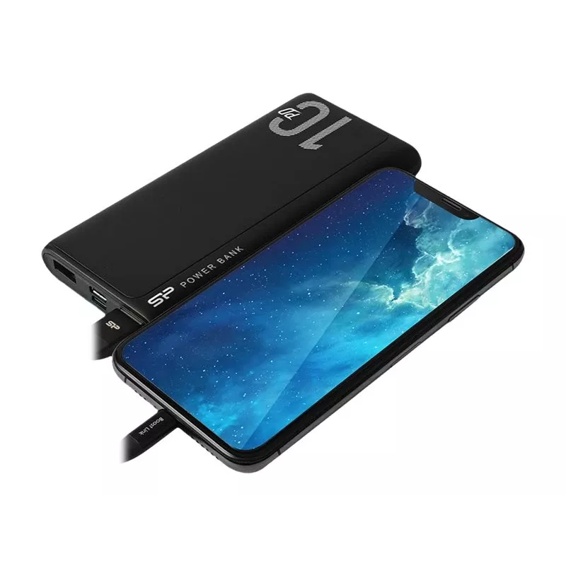 Portatīvais lādētājs Silicon Power QP15 10000 mAh, LiPo, 2x USB-A + 2x USB-C, Micro-USB ieeja, melns