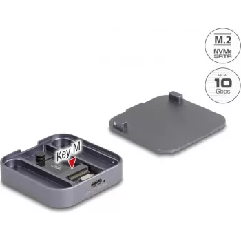 Magnētiskais ārējais korpuss DELOCK USB Type-C 10 Gbps 1 x M.2 NVMe vai SATA SSD (modelis 42032)