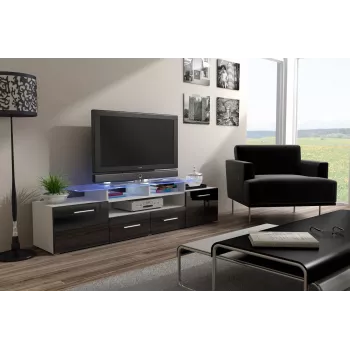 Cama TV statīvs EVORA 200 balts/melns glancēts