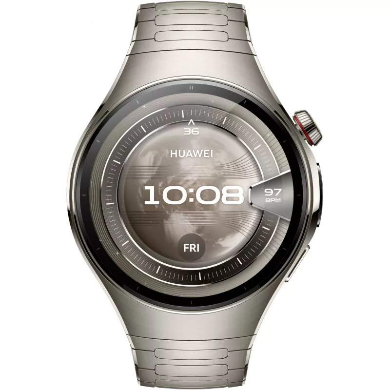 Viedpulkstenis HUAWEI WATCH 5, 1,5 collu AMOLED, 466×466, 46 mm titāna korpuss, Wi‑Fi, GPS, Sudrabs