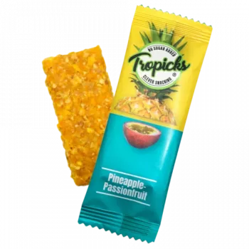 Augļu batoniņš Tropicks 20 g — kaltēts ananāss un pasifloras auglis
