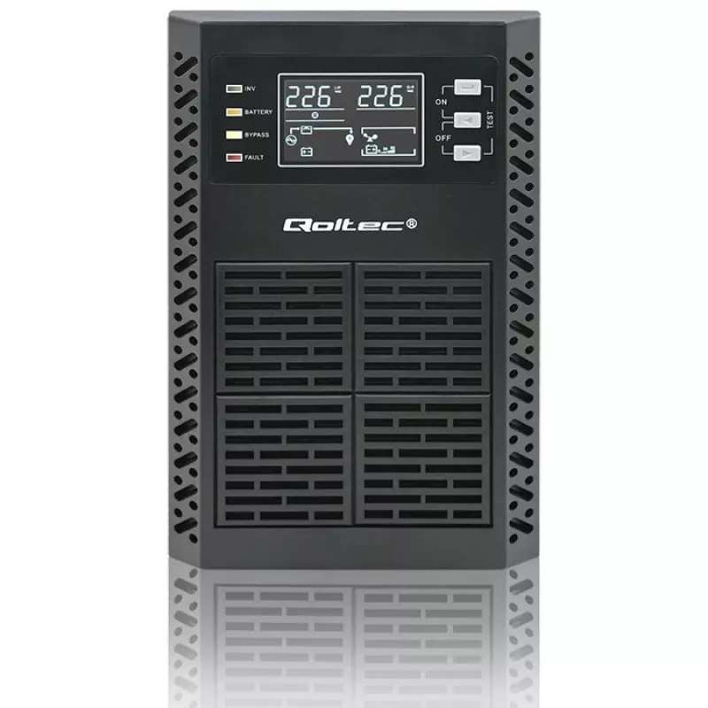 Qoltec Nepārtrauktās barošanas avots (UPS) | 1kVA | 1000W | Jaudas koeficients 1.0 | LCD | EPO | USB | Online