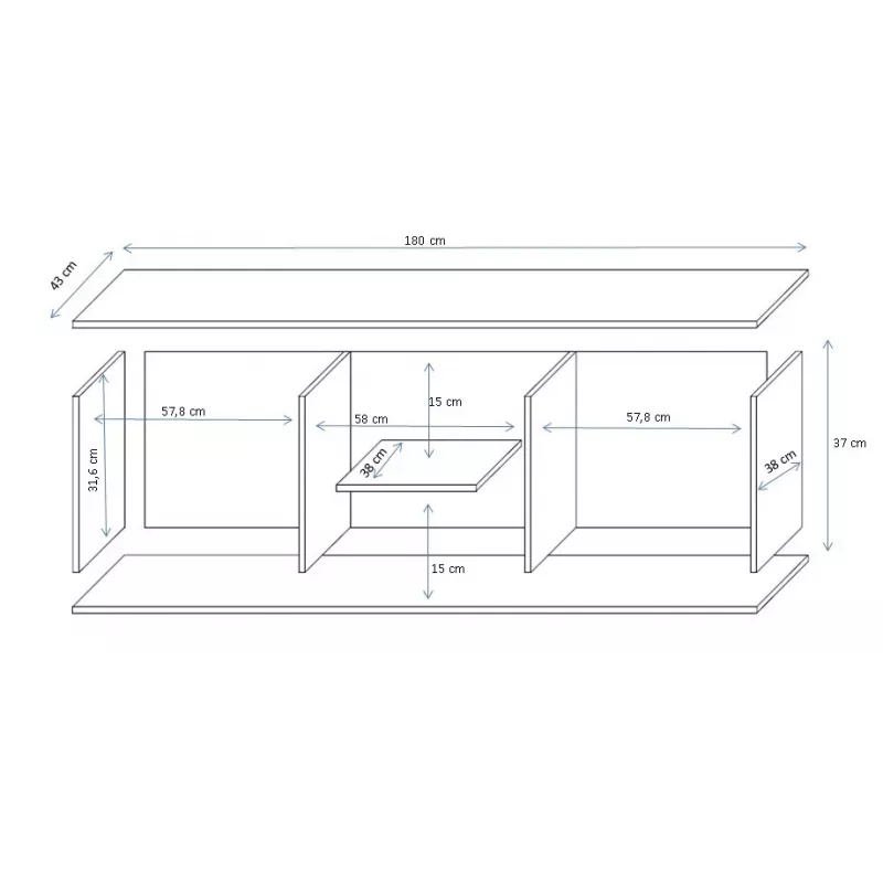 TV skapis Cama Meble SOHO 180x43x37 cm — kašmira krāsas virsma, melns rāmis