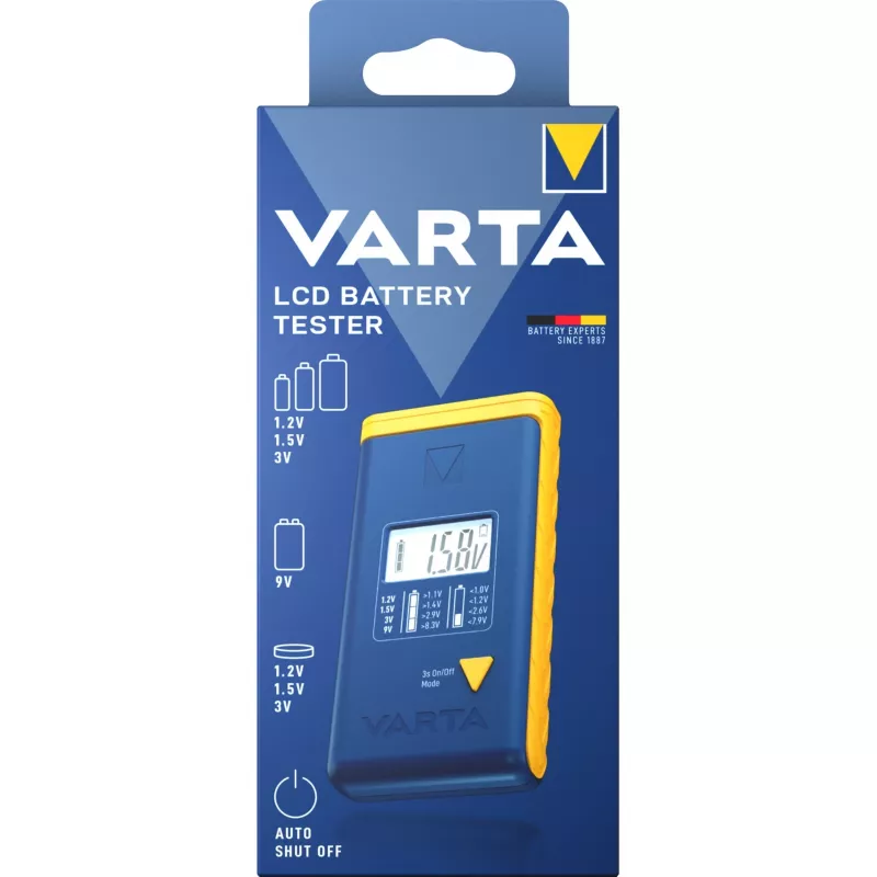 Bateriju testeris Varta 00893 101 111 LCD digitālais rokas testeris AA AAA 9V pogas elementiem