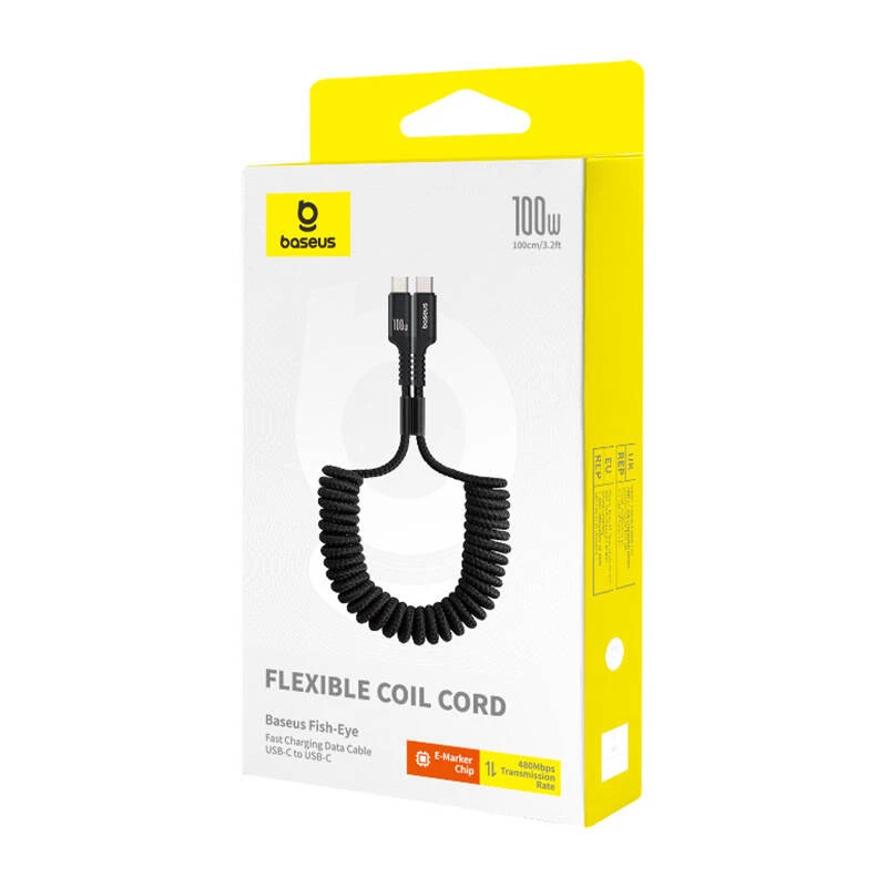 Baseus Fish-Eye USB C uz USB C ātrās uzlādes kabelis 1 m 100 W Melns