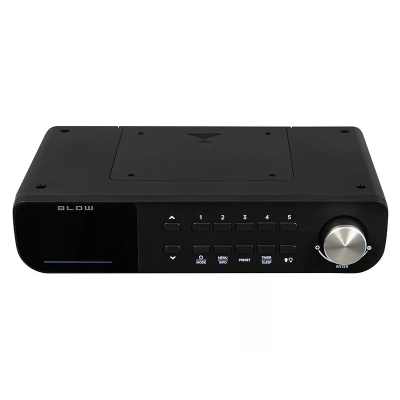 Pārnēsājama virtuves FM/DAB+ radio BLOW RK1 — kompakts, melns, darbināms no tīkla vai baterijām