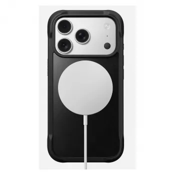 Mobilā tālruņa maciņš Nomad Rugged Leather vāciņš Apple iPhone 17 Pro, āda/TPU/PC/alumīnijs, piemērots 16 cm (6,3 collu) ekrāniem, melns