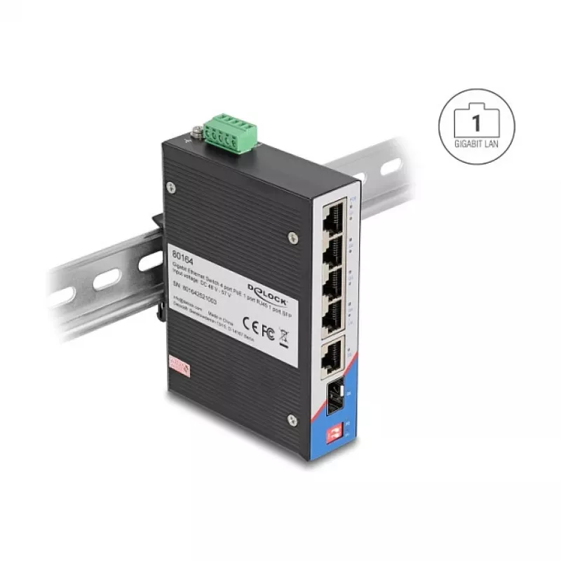 Tīkla slēdzis DELOCK 80164 4 portu Gigabit PoE ar 1 augšupsaites RJ45 portu