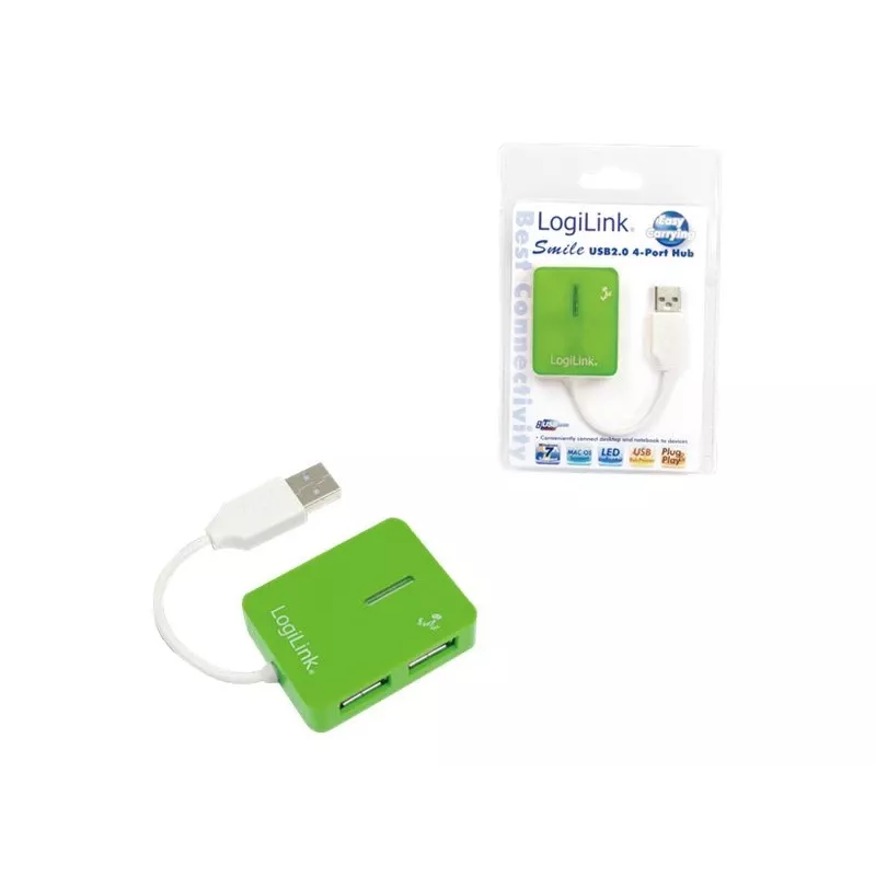 USB centrmezgls LOGILINK UA0138 — 4 portu USB 2.0 centrmezgls, zaļš, līdz 480 Mbit/s