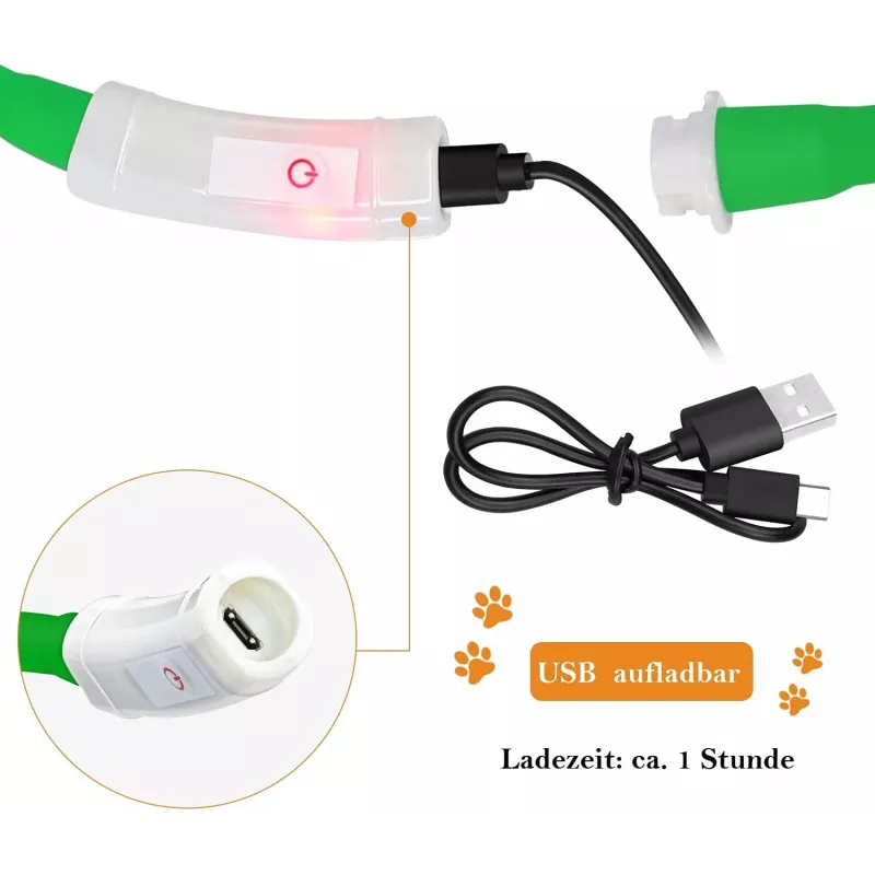 LED kakla siksna Anicoll zaļa suņiem un kaķiem Modelis uzlādējams apgaismojums