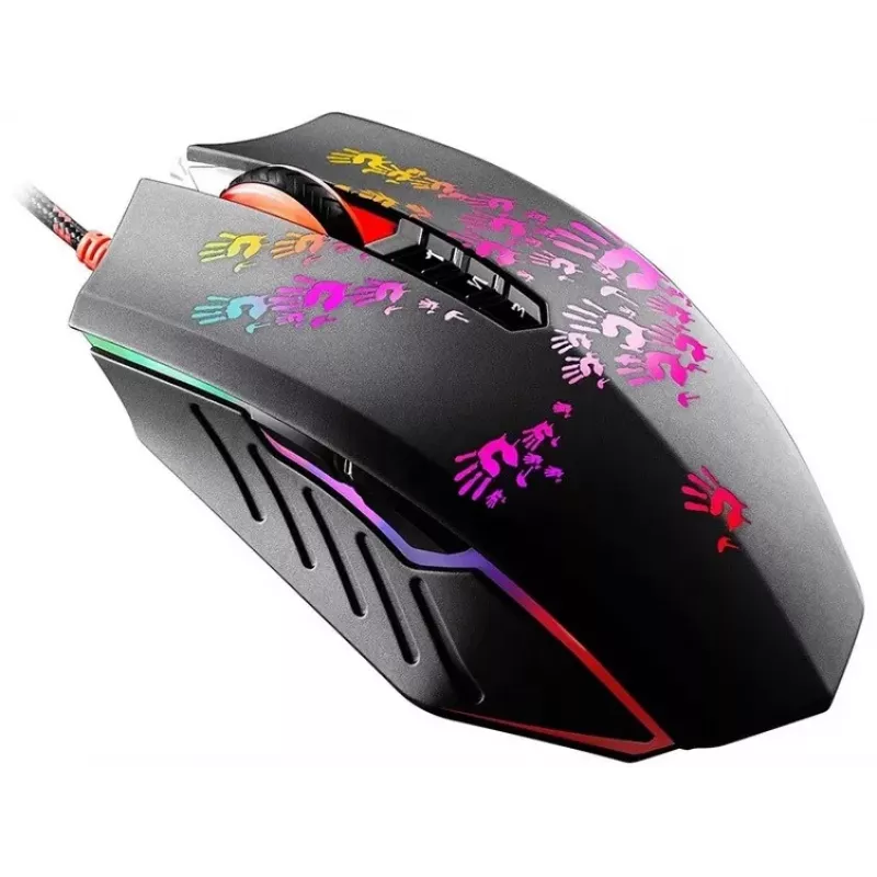 Spēļu pele A4Tech BLOODY A60 — optiska, piemērota abām rokām, 6200 DPI, USB Type-A, 8 pogas, melna