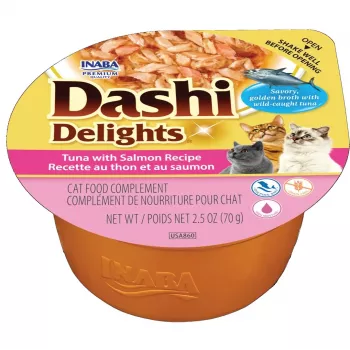 Mitrā kaķu barība INABA Dashi Delights tunča ar lasi recepte, 70 g, papildinošā mitrā barība, 90% mitruma, bez lipekļa un sojas