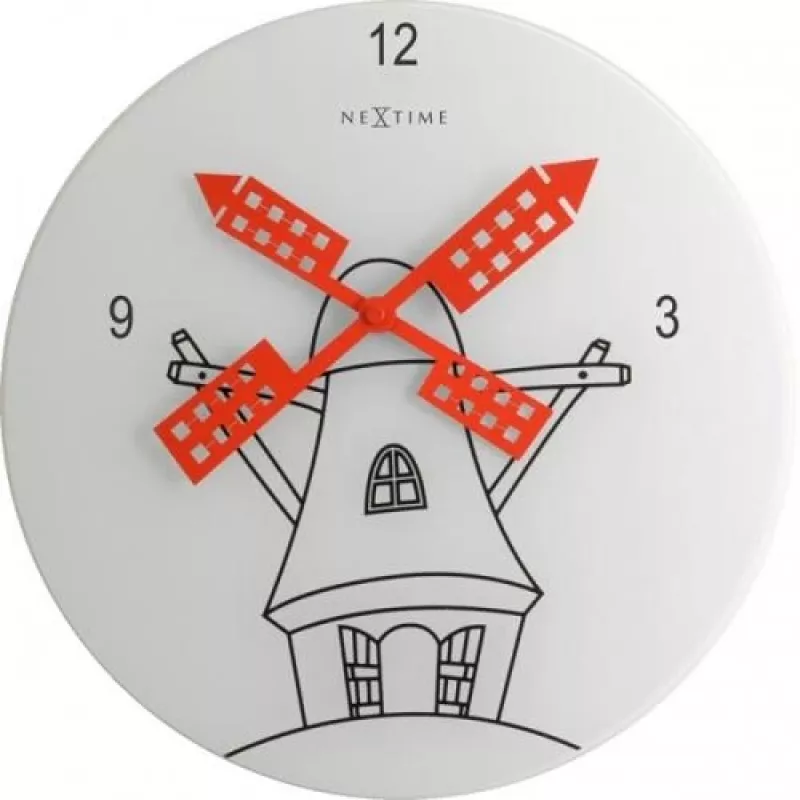 NeXtime klok 8807 Windmil, Ø30 cm, Sienas, Balts/ Melns/ Sarkans
