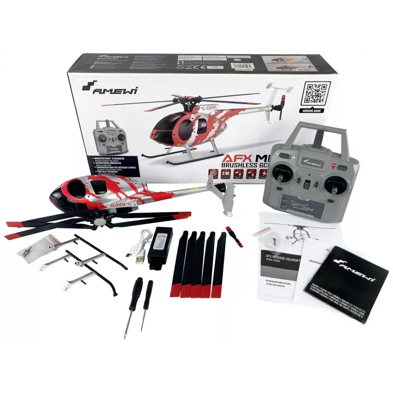 Helicopter Amewi MD500E ar elektromotoru, LiPo 1200 mAh, ieteicamais vecums 14+