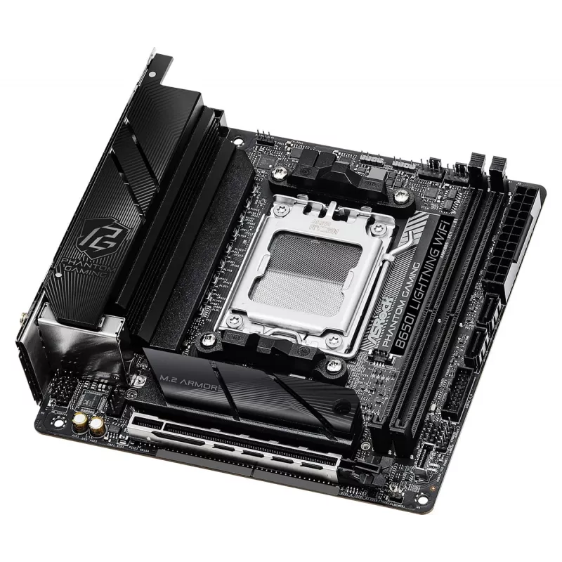 Mini-ITX mātesplate ASRock B650I Lightning WiFi — AMD B650, Socket AM5, DDR5, 2 DIMM (max 96 GB), Wi‑Fi 6E, 2.5Gb LAN
