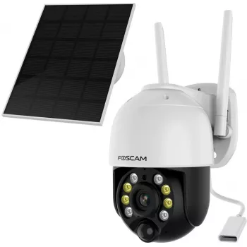 Foscam B4 Wi-Fi āra IP novērošanas kamera, kupola tipa, 4 MP (2560 x 1440), ar saules paneli, darbojas ar akumulatoru, grozāma un noliecama, 6x digitālais tālummaiņa, balta