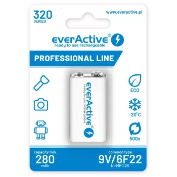 Uzlādējamā baterija everActive EVHRL22-320 9V NiMH prizmatiskā 8,4 V, 55 g, 48,5 mm