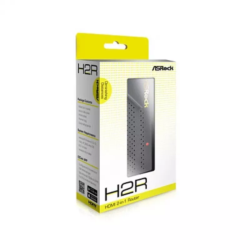 Portatīvais bezvadu maršrutētājs ASROCK H2R 2-in-1 — vienjoslas 2,4 GHz, Wi‑Fi 4 (802.11n), 300 Mb/s, 2 antenas, HDMI un Micro-USB