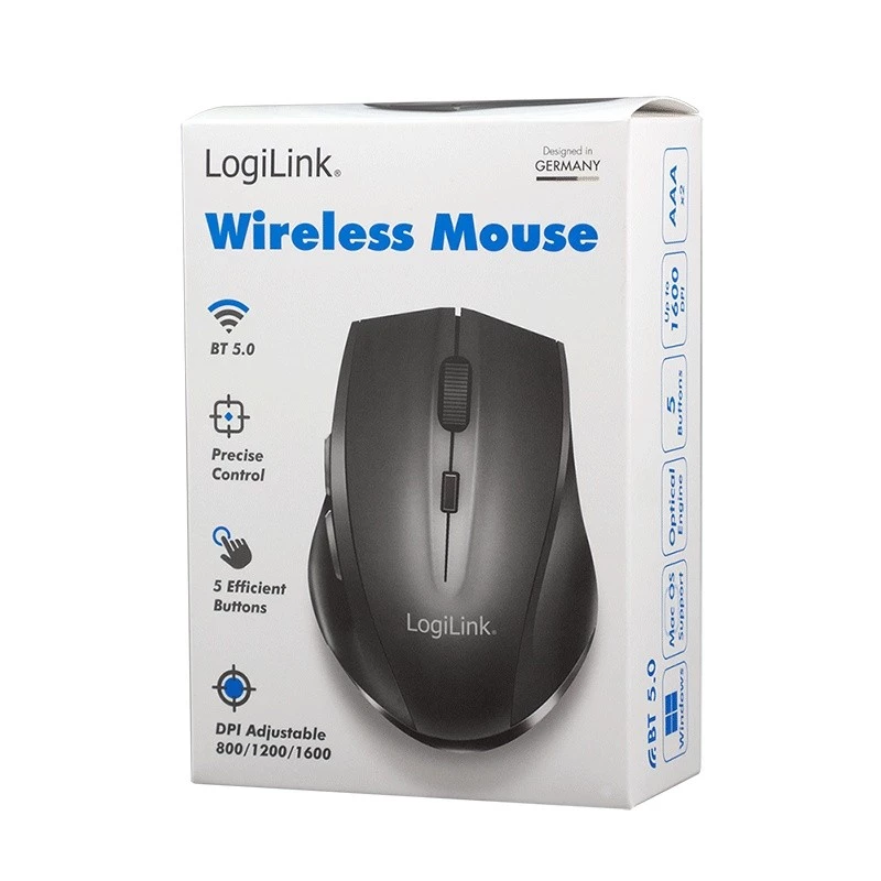 Logilink bezvadu pele BT5.0, ergonomiska, melna