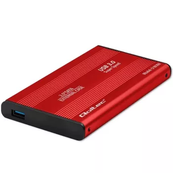 HDD/SSD korpuss QOLTEC 51860 2,5 collu SATA III diskdziņiem, USB Type-A, 5 Gbit/s, alumīnijs, sarkans