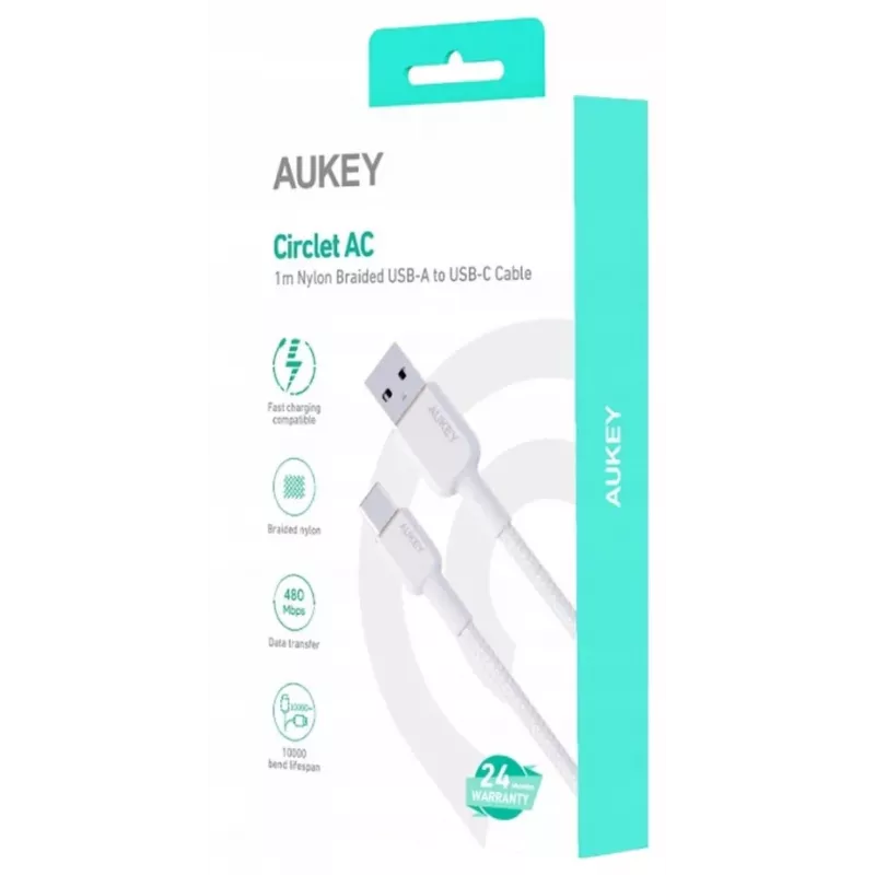AUKEY CB-NAC1 Balts Nylon vads USB C - USB A