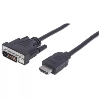 Manhattan HDMI–DVI-D 24+1 kabelis, 1,8 m, vīrišķais–vīrišķais, melns, līdzvērtīgs HDMIDVIMM6, divu kanālu, saderīgs ar DVD-D, mūža garantija, polietilēna maisiņš
