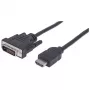 Manhattan HDMI–DVI-D 24+1 kabelis, 1,8 m, vīrišķais–vīrišķais, melns, līdzvērtīgs HDMIDVIMM6, divu kanālu, saderīgs ar DVD-D, mūža garantija, polietilēna maisiņš