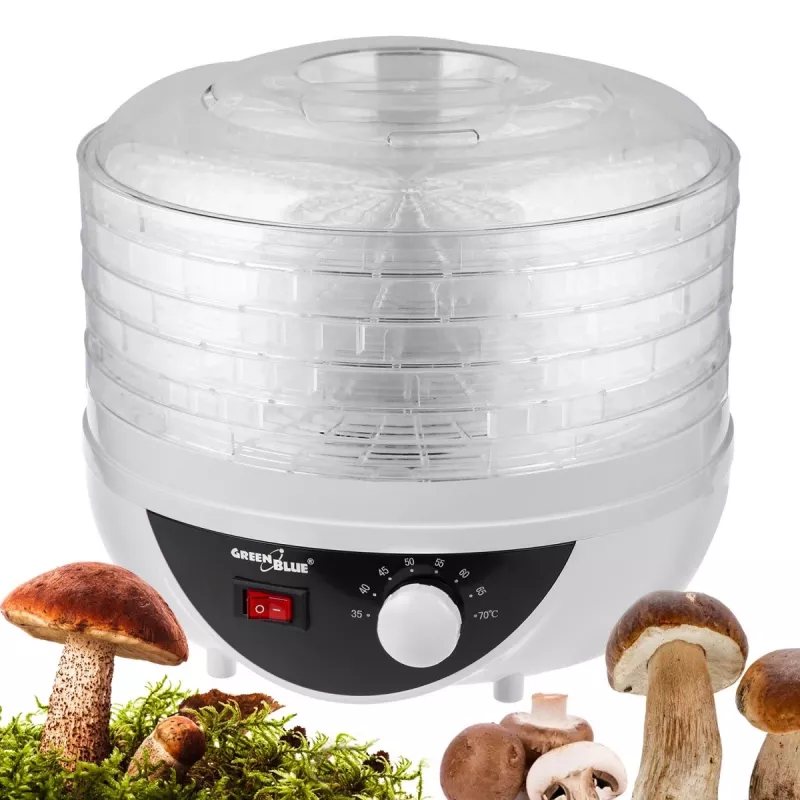 GreenBlue sēņu, dārzeņu un augļu žāvētājs, 250W jauda, ļoti kluss, 5 sieti, GB195