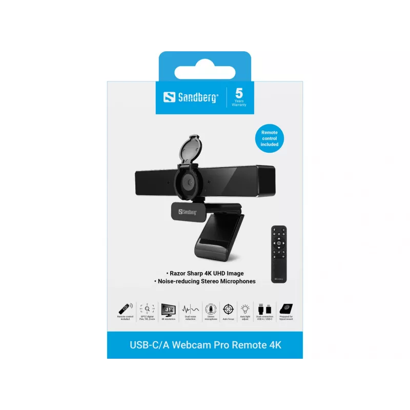Tīmekļa kamera Sandberg USB-C/A Pro Remote 4K 8 MP 3840x2160