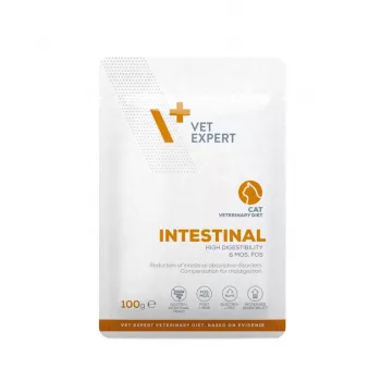 Mitrā veterinārā diēta VETEXPERT Intestinal Cat 100 g — vista, olbaltumvielas 38%, tauki 20%, pieaugušiem kaķiem, aizkuņģa dziedzera mazspēja