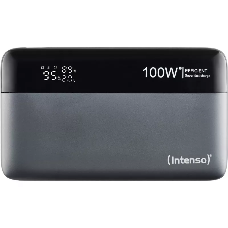 Ārējais akumulators INTENSO 7350050 — 20000 mAh, 1× USB-A + 2× USB-C, 100 W kopējā jauda, melns/pelēks