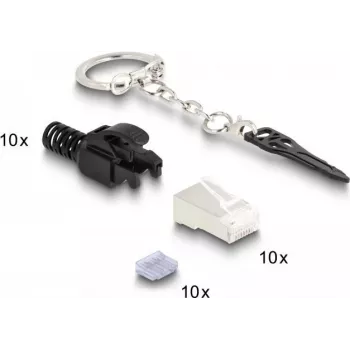 DeLOCK RJ45 modulārais spraudnis Cat.6A bloķējams 10 gab. komplekts melns metālisks vīrišķais