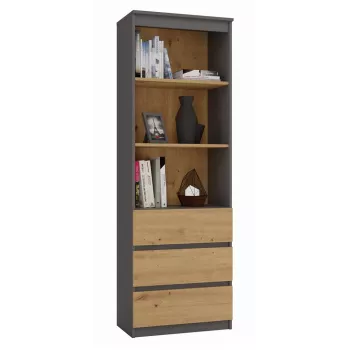 Biroja grāmatu skapis top e shop RS-60 ANT/ART KPL — 3 plaukti, skaidu plāksne, 600×350×1800 mm