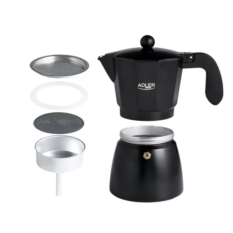 Espresso kafijas automāts Adler AD 4421 — 15 bāru sūknis, melns korpuss