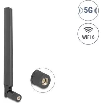 DELOCK 5G LTE GNSS WiFi 6 daudzvirzienu antena ar SMA spraudni, 0,9–4,1 dBi, 183 mm, ar slīpuma savienojumu