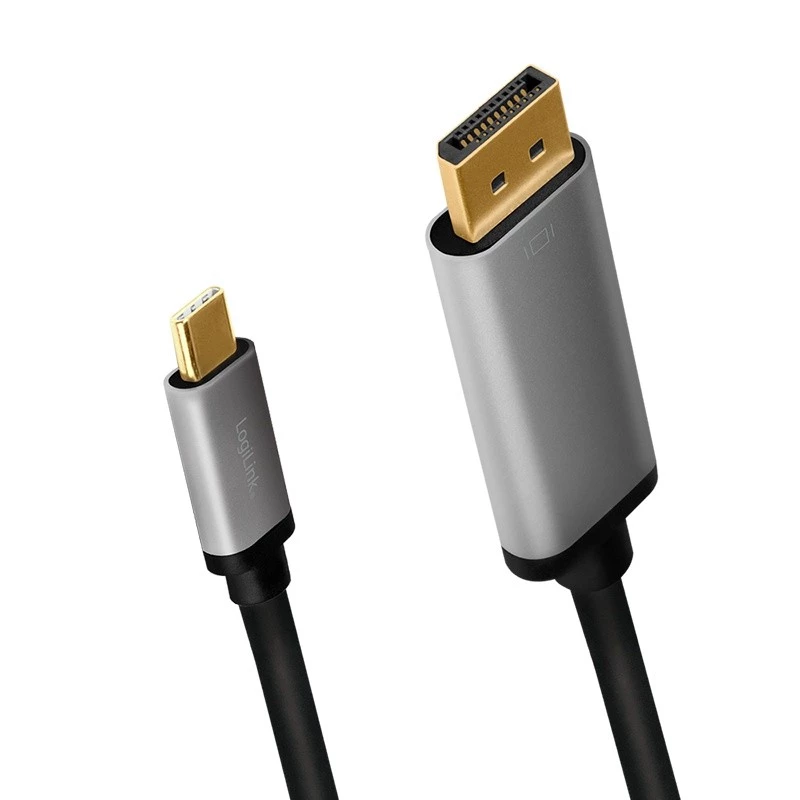 LogiLink CUA0100 Kabeļa savienotāju adapteris DisplayPort USB 3.2 Gen1 Type-C 1,8 m Melns Pelēks