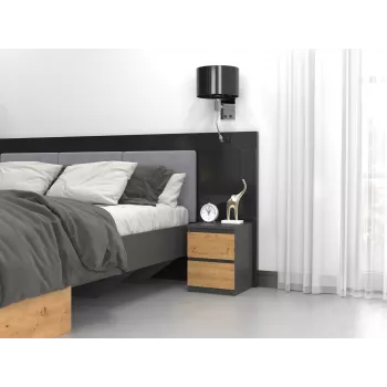Naktsgaldiņš Topeshop M2 ANTRACYT/ARTISAN 2 atvilktnes Antracīta ozols Wood