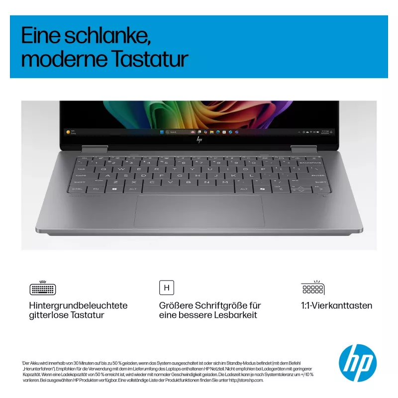 HP OmniBook X Flip Next Gen AI klēpjdators 14-fm0056ng - Flip dizains - Intel Core Ultra 5 226V / 2.1 GHz - Win 11 Home - Arc Graphics 130V - 16 GB RAM - 512 GB SSD NVMe - 35,6 cm (14)