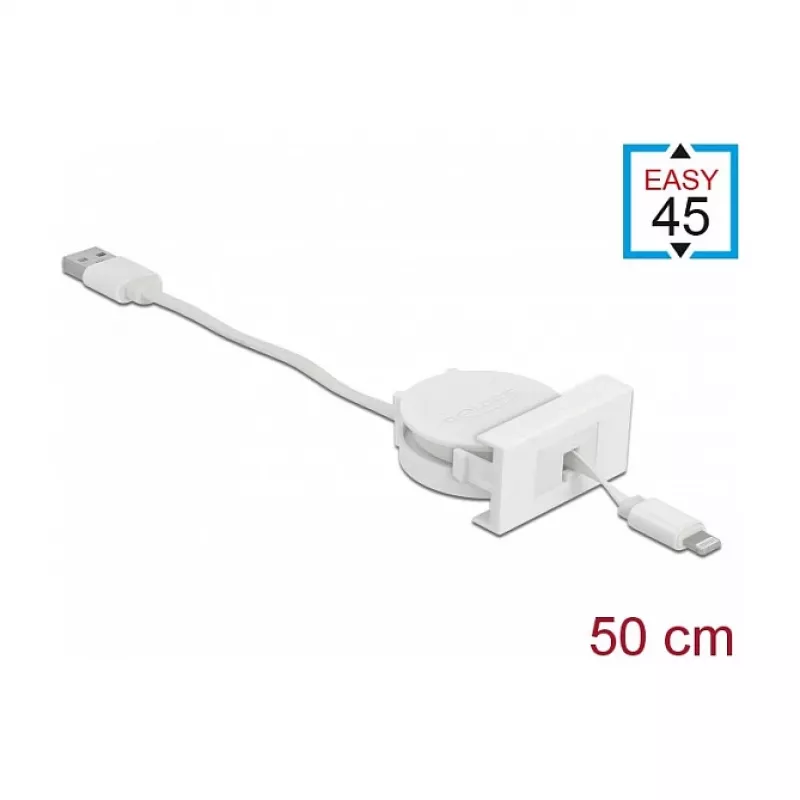 DeLOCK Easy 45 moduļa USB 2.0 ievelkamais kabelis USB Type-A uz 8 Pin Lightning ligzdu balts