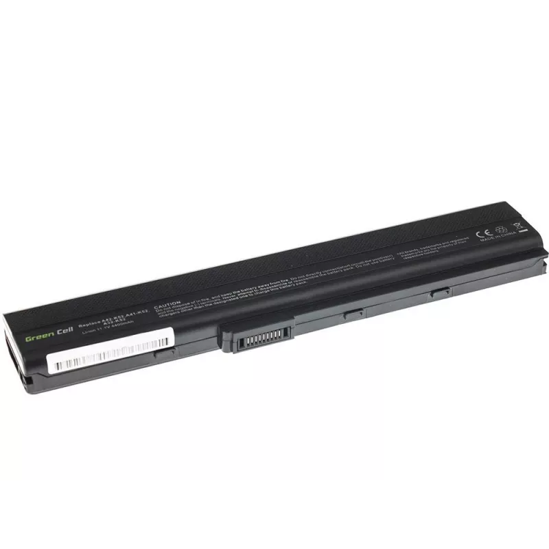 Baterija zaļa Cell AS02 ASUS K52 sērijai — Li‑Ion 4400 mAh, 11.1 V, 6 elementi, melna