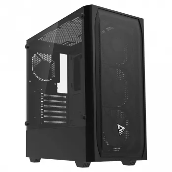 PC korpuss SAVIO Noctis Flow — Cube Mini‑ITX/Micro‑ATX/ATX, 3x120mm priekšā, 1x120mm aizmugurē, 2x3.5 collu + 3x2.5 collu sloti, rūdīts stikls