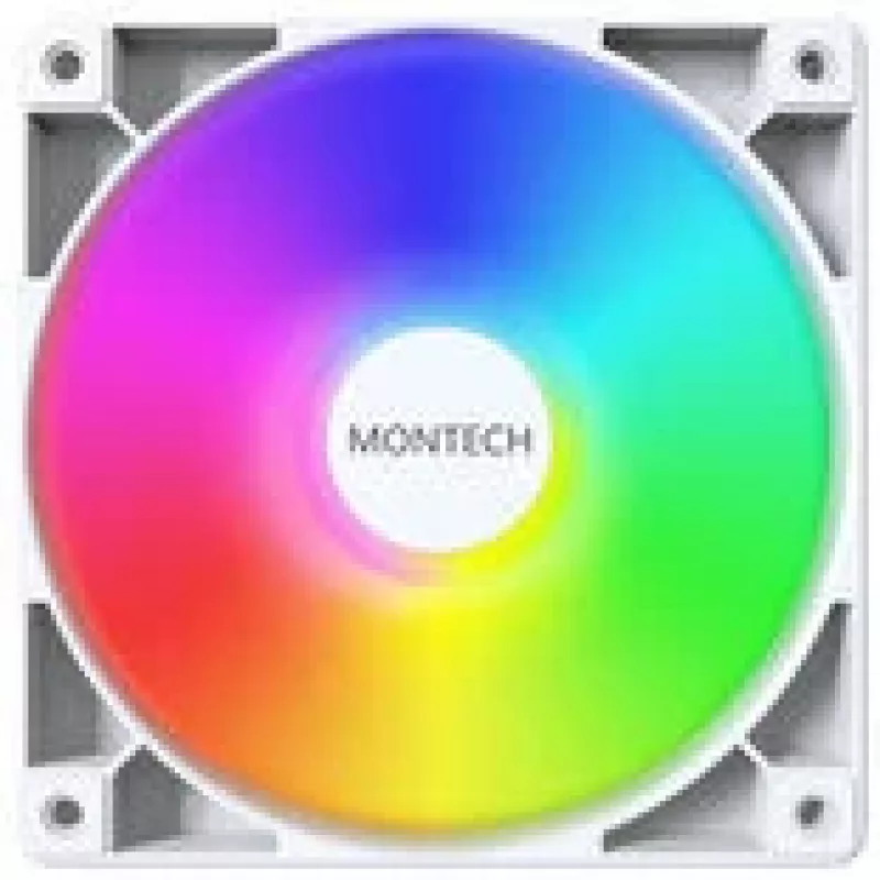 Dzesēšanas ventilators Montech GF120 PWM ARGB 120 mm balts, PWM vadība, ARGB apgaismojums
