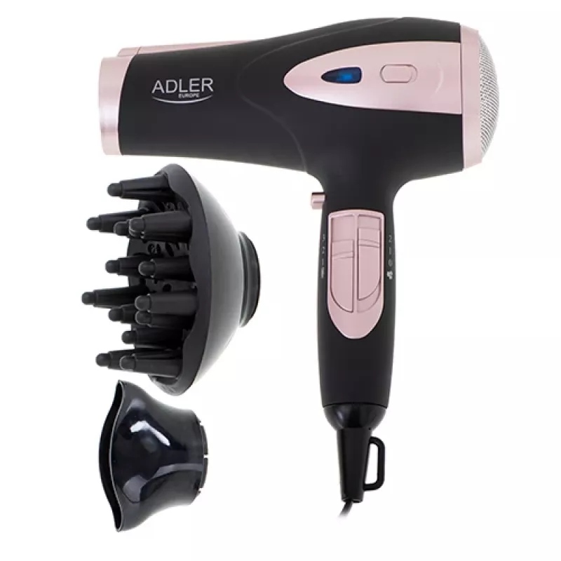 Adler | Matu žāvētājs | AD 2248b ION | 2200 W | Temperatūras iestatījumu skaits 3 | Jonu funkcija | Difuzora sprausla | Melns/Rozā