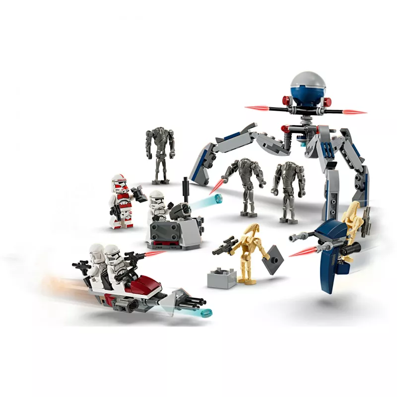 LEGO Star Wars Clone Trooper & Battle Droid Battle Pack konstruēšanas rotaļlietas bērniem ar spīdveja motocikla transportlīdzekli, 4 minifigūras un 5 figūras, dāvanas zēniem