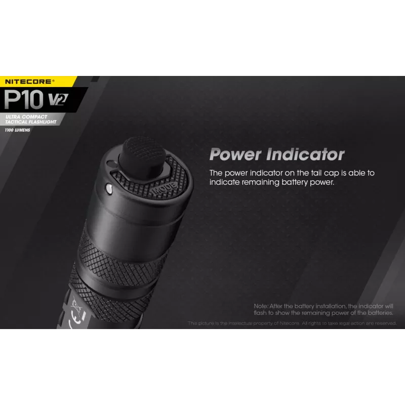 Taktiskais lukturītis Nitecore P10 V2 — 1000 lm, IP68 ūdensizturīgs, triecienizturīgs, 95 g, saderīgs ar 18650/CR123