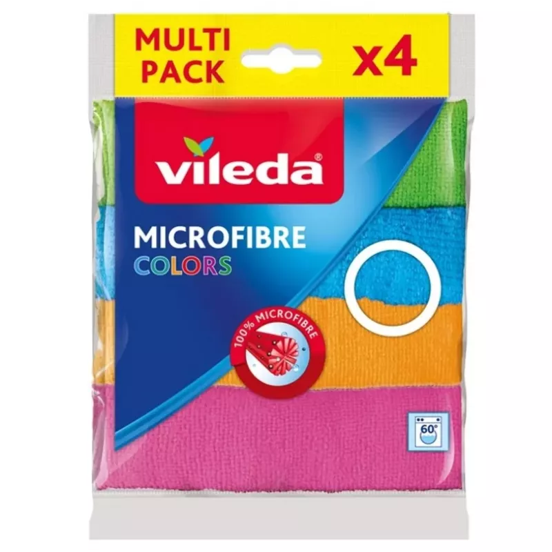 Mikrošķiedras tīrīšanas lupatiņa VILEDA 4 gab., oranža, 380×360 mm, 80% poliesters / 20% poliamīds, mazgājama veļas mašīnā