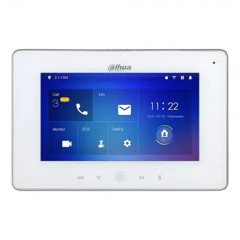 Domofona aksesuārs DAHUA VTH5221DW-S2 — 7 collu 1024x600 displejs, Wi‑Fi 802.11b/g/n, 10/100 Mbps LAN, 7 W, balts