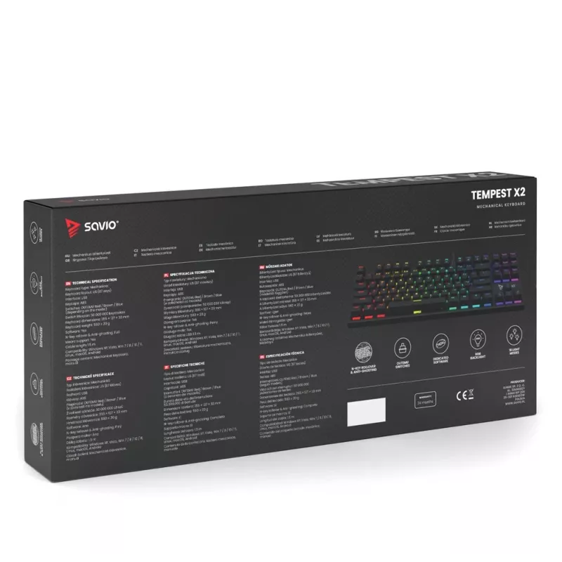 Savio mehāniskā tastatūra RGB Tempest X2 Outemu Brown