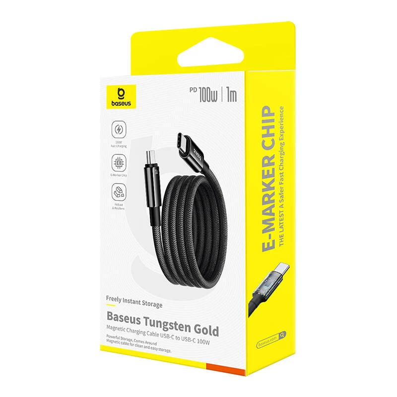 USB-C uz USB-C uzlādes kabelis Baseus Tungsten Gold 100W 1 m, melns, neilons